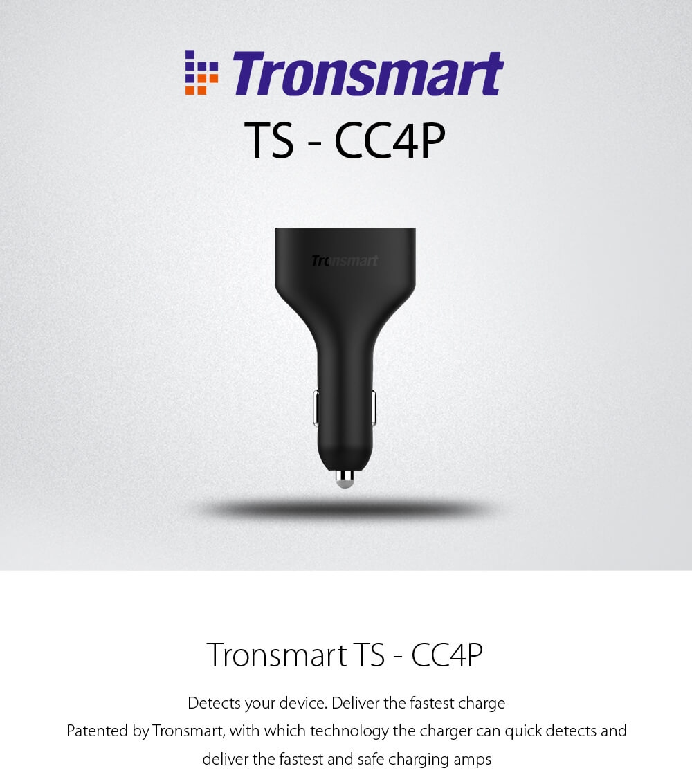 Tronsmart 4 Ports USB Car Charger with VoltIQ Technology Inside Provide 48W Output for Galaxy S6 S6 Edge, iPhone 6, 6S, iPhone 6s PLUS Car quick charger