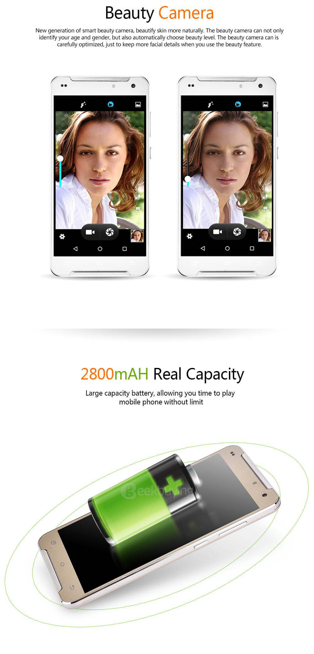 AMIGOO R300X 5.5 Inch QHD Screen 3G Android 5.1 Smartphone MT6580 Quad Core 512MB RAM 8GB ROM Dual Cameras 2800mAh WIFI GPS - White