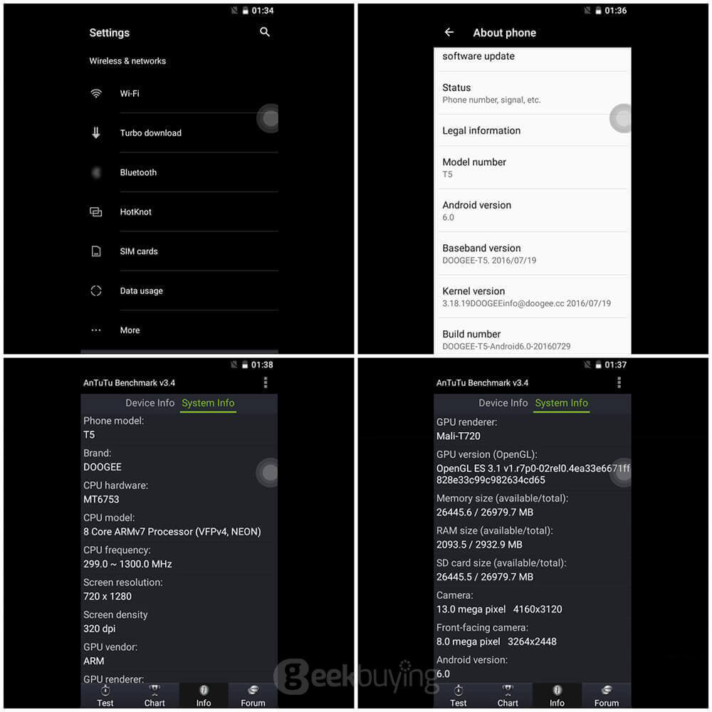 [HK Stock]Doogee T5 5.0inch HD IPS 4G LTE Android 6.0 Waterproof IP67 Rugged Smartphone MT6753 Octa Core 3GB 32GB 13.0MP 4500mAh OTG Hotknot - Black