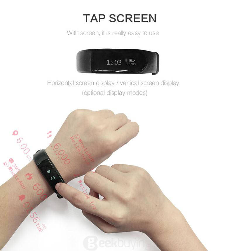 Makibes ID101 Smart Bracelet Bluetooth 4.0 Heart Rate Monitor Pedometer Sleep Tracker Call Reminder Remote Camera Anti-lost for Android iOS - Black