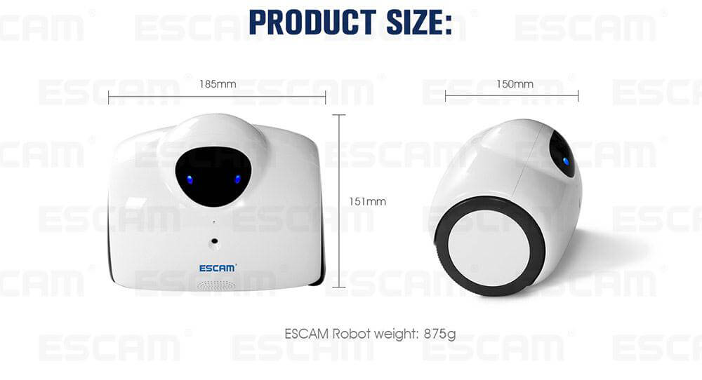 ESCAM Robot QN02 720P WiFi Mobile Camera Touch Interactive Move Laugh Automatically Charge Support Remote Video - White