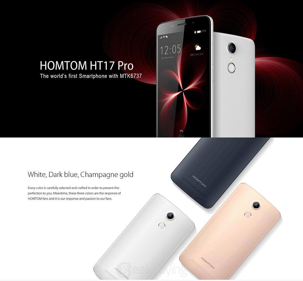 [HK Stock]HOMTOM HT17 Pro 5.5inch HD Android 6.0 4G LTE Smartphone MT6737 Quad Core 2GB RAM 16GB ROM 13.0MP Touch ID OTG Hotknot - Gold