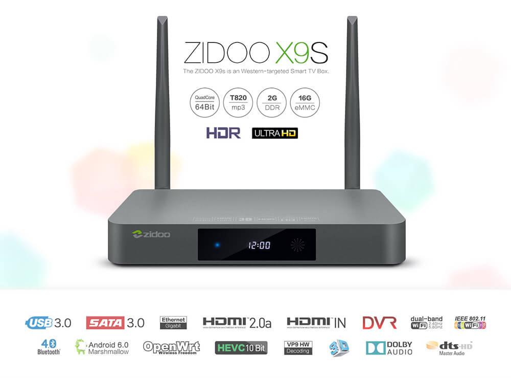 [Spain Stock] ZIDOO X9S Realtek RTD1295 Android 6.0 OpenWRT(NAS) TV BOX 2G/16G AC WIFI 1000M LAN HDR USB3.0 HDMI in SATA Bluetooth Media Player