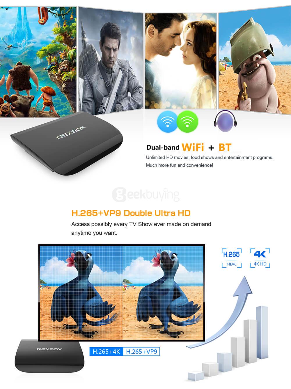 NEXBOX A1 Android 6.0 Amlogic S912 KODI 4K TV BOX 2G/16G 2.4G+5G WIFI 1000M LAN Bluetooth