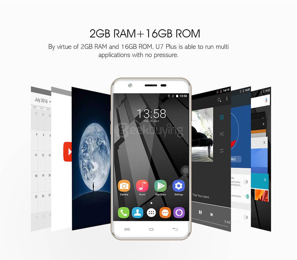 [HK Stock]OUKITEL U7 PLUS 5.5inch HD Android 6.0 4G LTE Smartphone MT6737 Quad Core 2GB RAM 16GB ROM 13.0MP Cameras Touch ID OTG - Gray