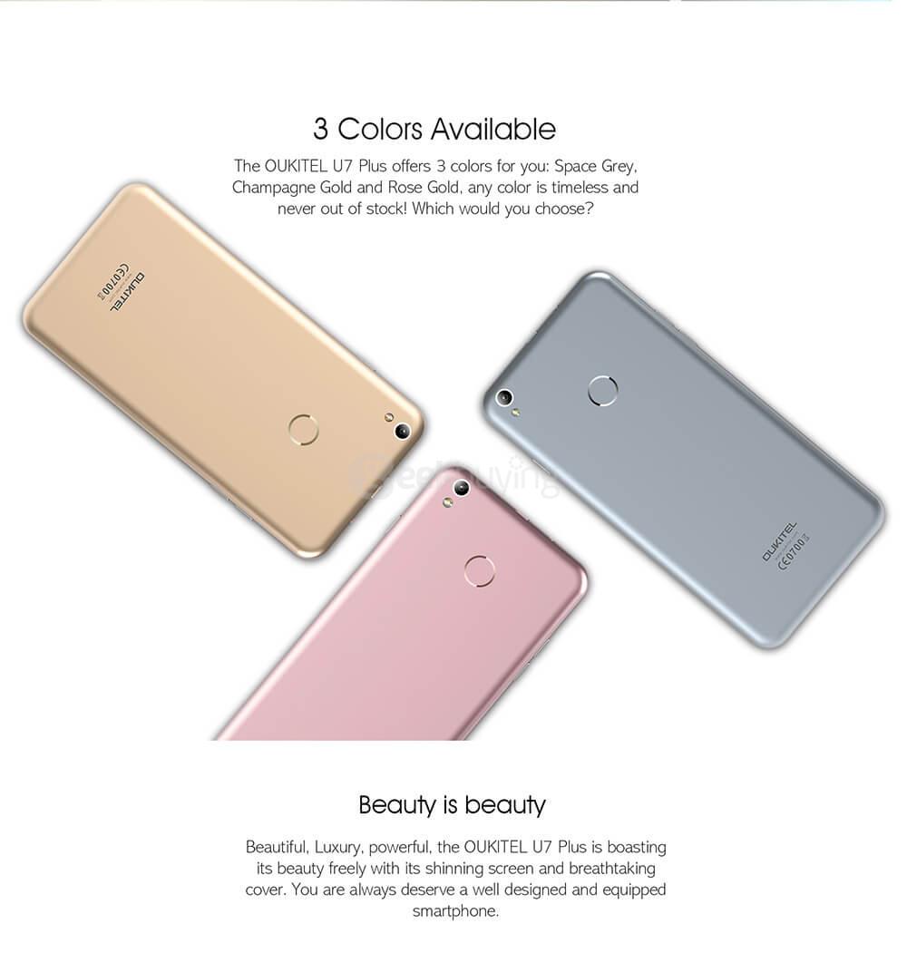 [HK Stock]OUKITEL U7 PLUS 5.5inch HD Android 6.0 4G LTE Smartphone MT6737 Quad Core 2GB RAM 16GB ROM 13.0MP Cameras Touch ID OTG - Gray