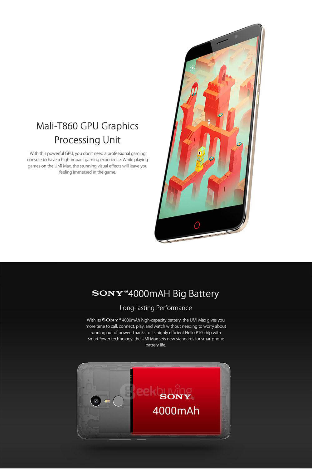 [HK Stock]UMI MAX 5.5inch FHD 4G LTE 4000mAh Android 6.0 Smartphone MT6755 Helio P10 Octa Core 3GB 16GB 13.0MP Touch ID Type-C LED Notification - Gold