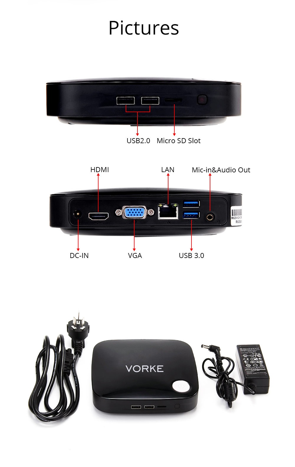 [Pack B] Vorke V1 Intel Braswell Celeron J3160 4G RAM 64G SSD Windows MINI PC with Foldable Bluetooth Keyboard White