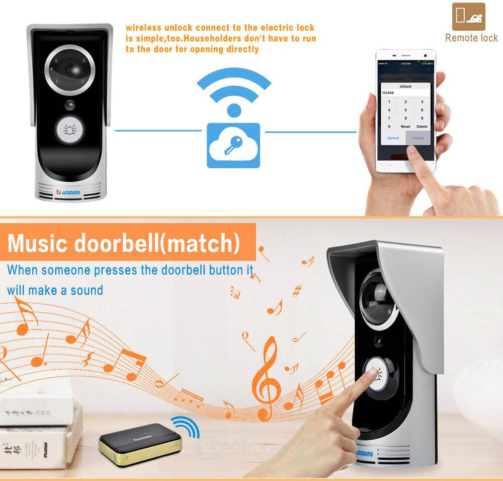 WF-Doorbell-I WIFI Video Door Phone Intercom Doorbell Home Security Camera Monitor Remote Unlock with Night Vision - Silver