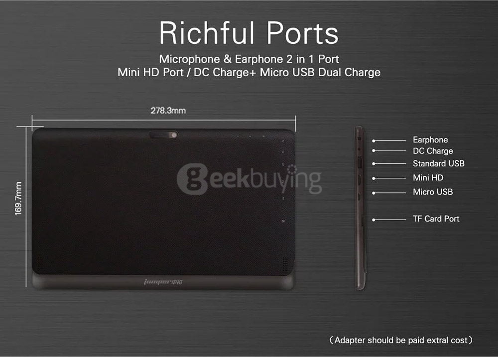 Jumper EZpad 4SE 2in1 Tablet 10.6 inch Dual Boot Windows 10 + Android 5.1 2GB/32GB Intel Z3735F Quad Core 1.83GHz IPS 1366*768 - Black