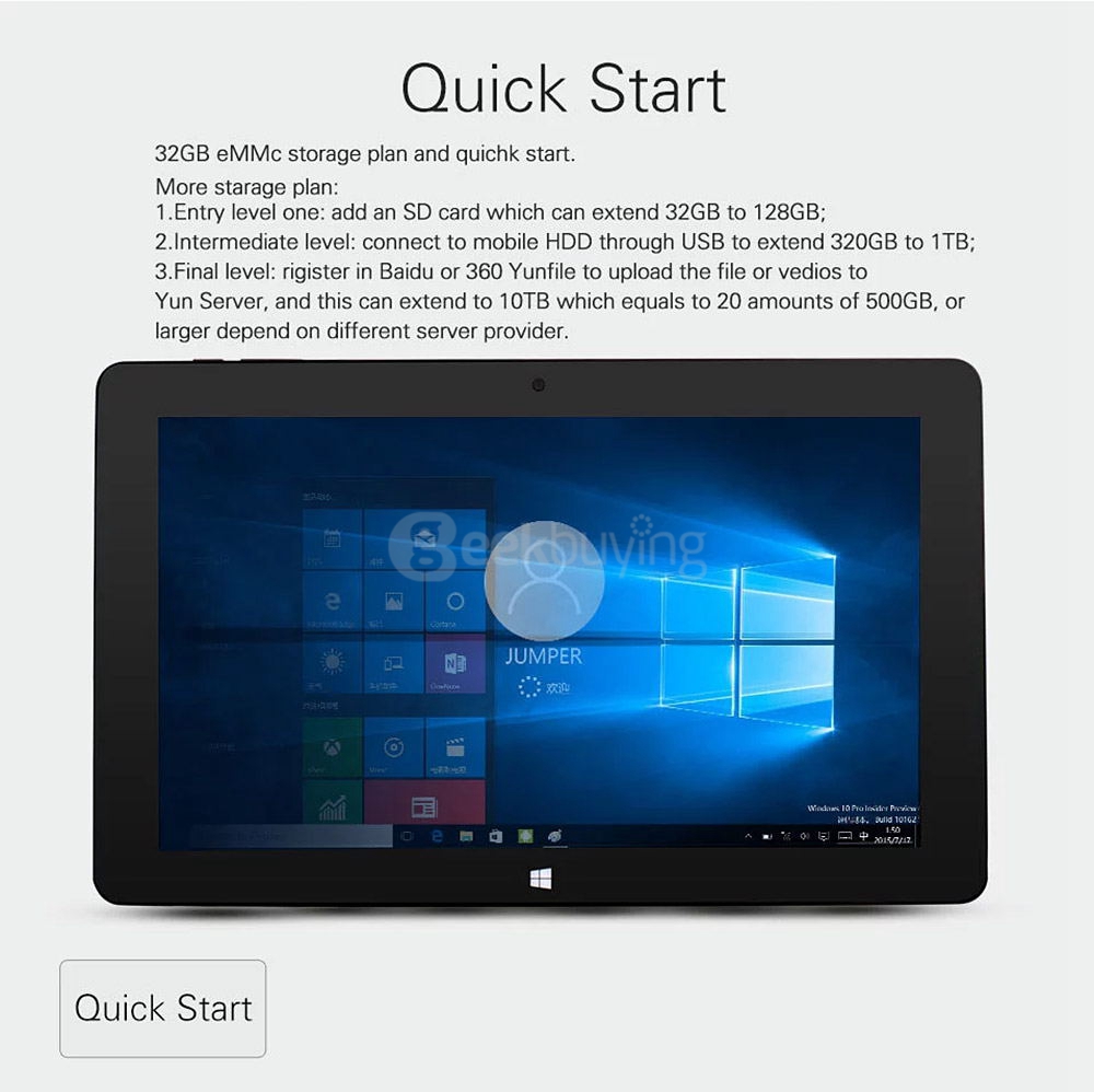 Jumper EZpad 4SE 2in1 Tablet 10.6 inch Dual Boot Windows 10 + Android 5.1 2GB/32GB Intel Z3735F Quad Core 1.83GHz IPS 1366*768 - Black
