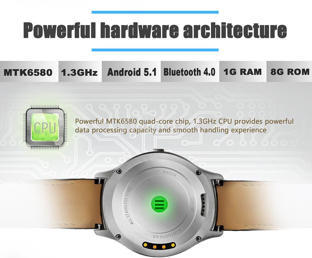 No.1 D5+ Android 5.1 3G Smartwatch Phone MTK6580 Quad Core 1.3GHZ 1GB/8GB 1.3 inch IPS Screen GPS WiFi Bluetooth 4.0 Heart Rate Monitor - Silver