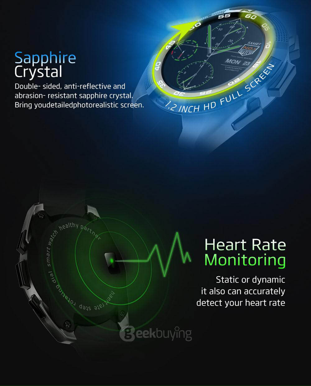 NO.1 G5 Smart Watch MTK2502 Heart Rate Monitor Fitness Tracker Call SMS Reminder Remote Camera Sapphire Crystal Dial for Android iOS - Silver
