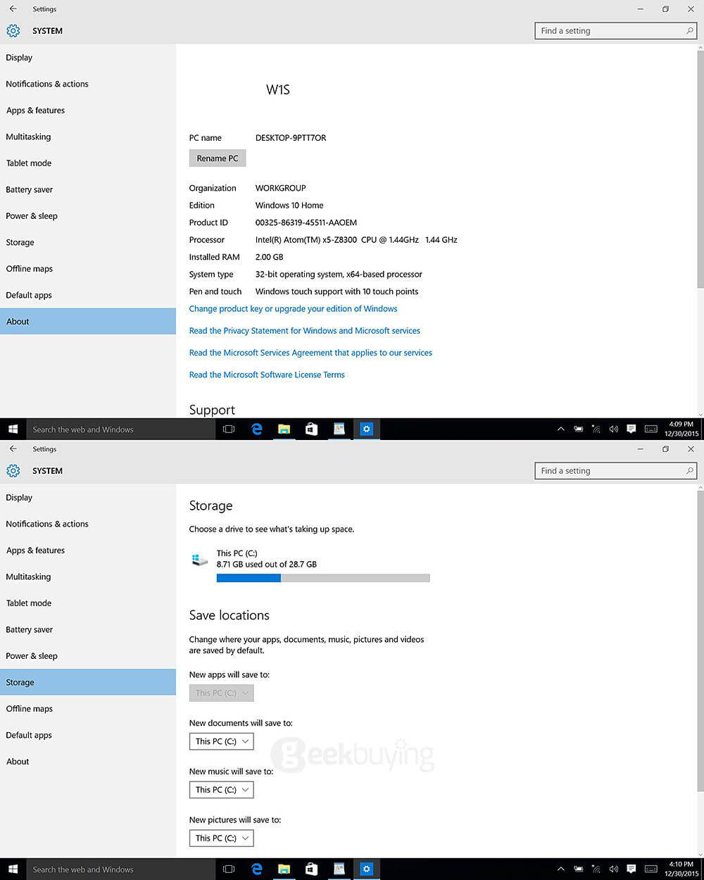 Pipo W1S Tablet PC 10.1 inch Windows 10 2GB/32GB Intel Cherry Trail Z8300 Quad Core 1.84GHz IPS 1920*1200 With Docking Keyboard - Black