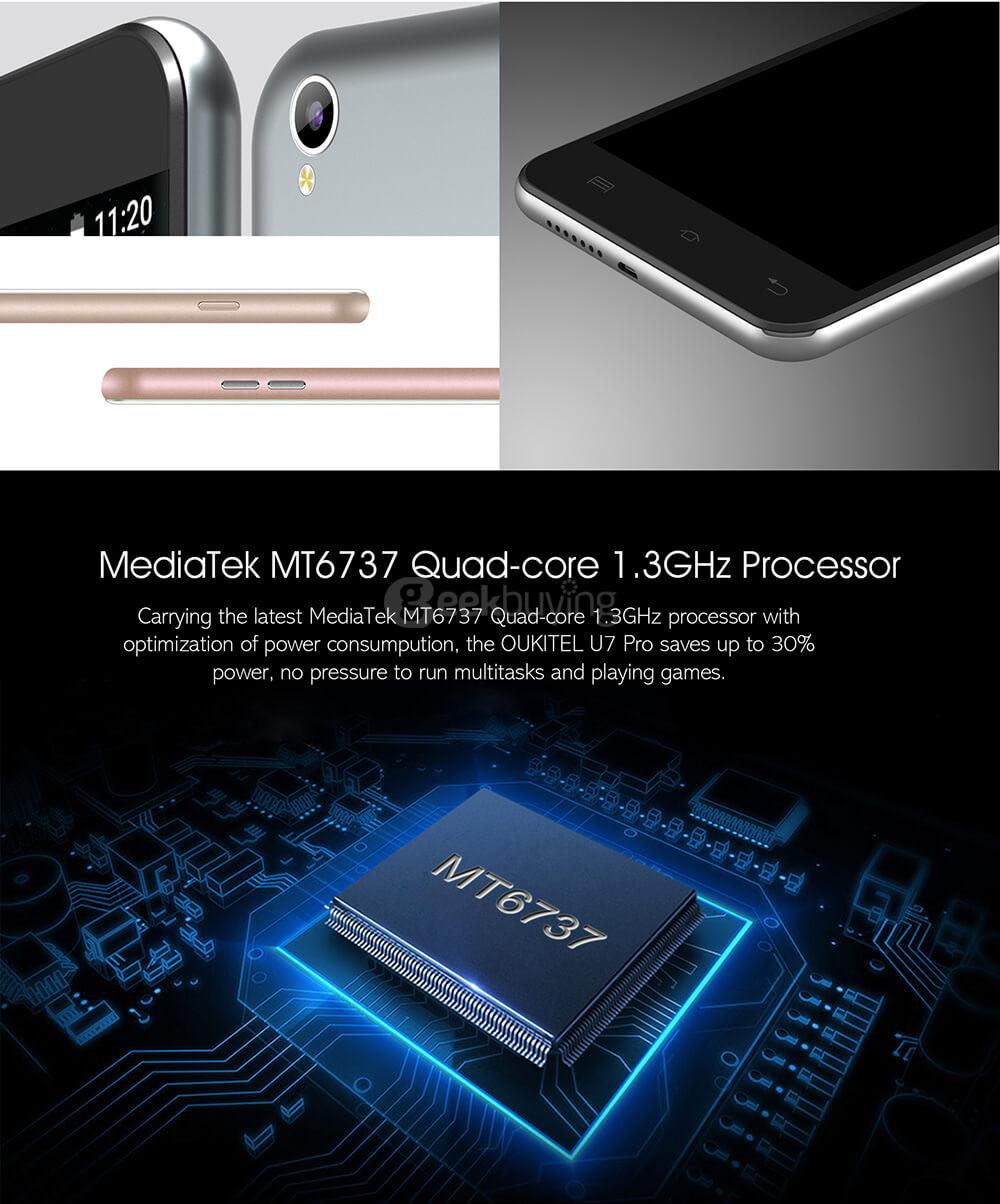 [HK Stock]OUKITEL U7 PLUS 5.5inch HD Android 6.0 4G LTE Smartphone MT6737 Quad Core 2GB RAM 16GB ROM 13.0MP Cameras Touch ID OTG - Rose Gold