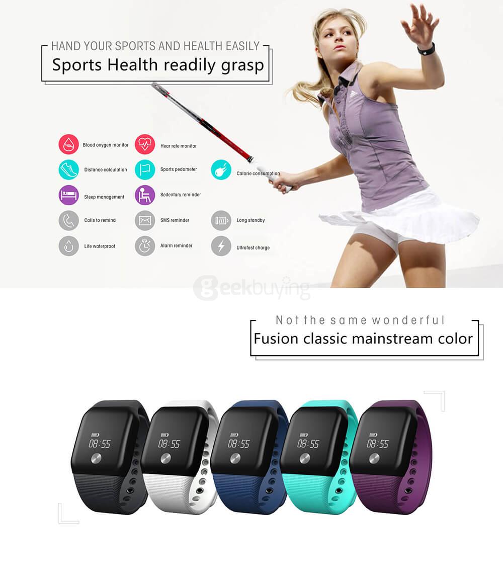 A88+ Bluetooth 4.0 Smart Bracelet Blood Oxygen Heart Rate Sleep Monitor Pedometer Call Reminder for Android iOS - White