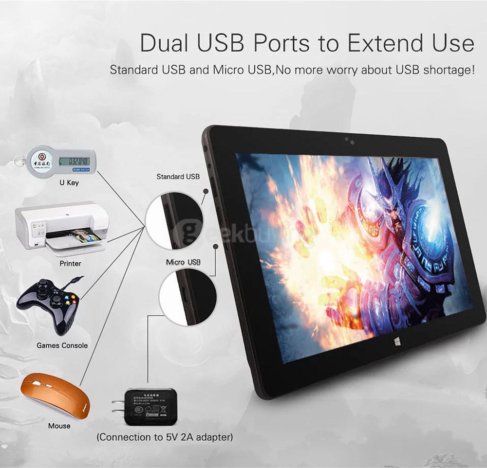 Jumper EZpad 4SE 2in1 Tablet 10.6 inch Dual Boot Windows 10 + Android 5.1 2GB/32GB Intel Z3735F Quad Core 1.83GHz IPS 1366*768 - Black