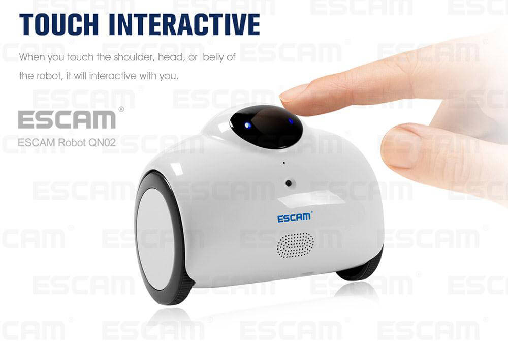 ESCAM Robot QN02 720P WiFi Mobile Camera Touch Interactive Move Laugh Automatically Charge Support Remote Video - White
