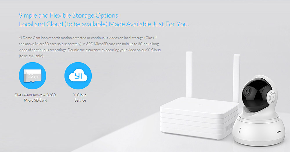 [HK Stock] Official US Edition YI Dome Camera with 32GB Micro SD Pan/Tilt/Zoom Wireless IP Security Surveillance System 720p HD Night Vision (US Edition)-White