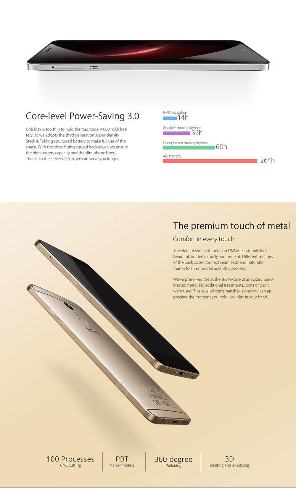 [HK Stock]UMI MAX 5.5inch FHD 4G LTE 4000mAh Android 6.0 Smartphone MT6755 Helio P10 Octa Core 3GB 16GB 13.0MP Touch ID Type-C LED Notification - Gold