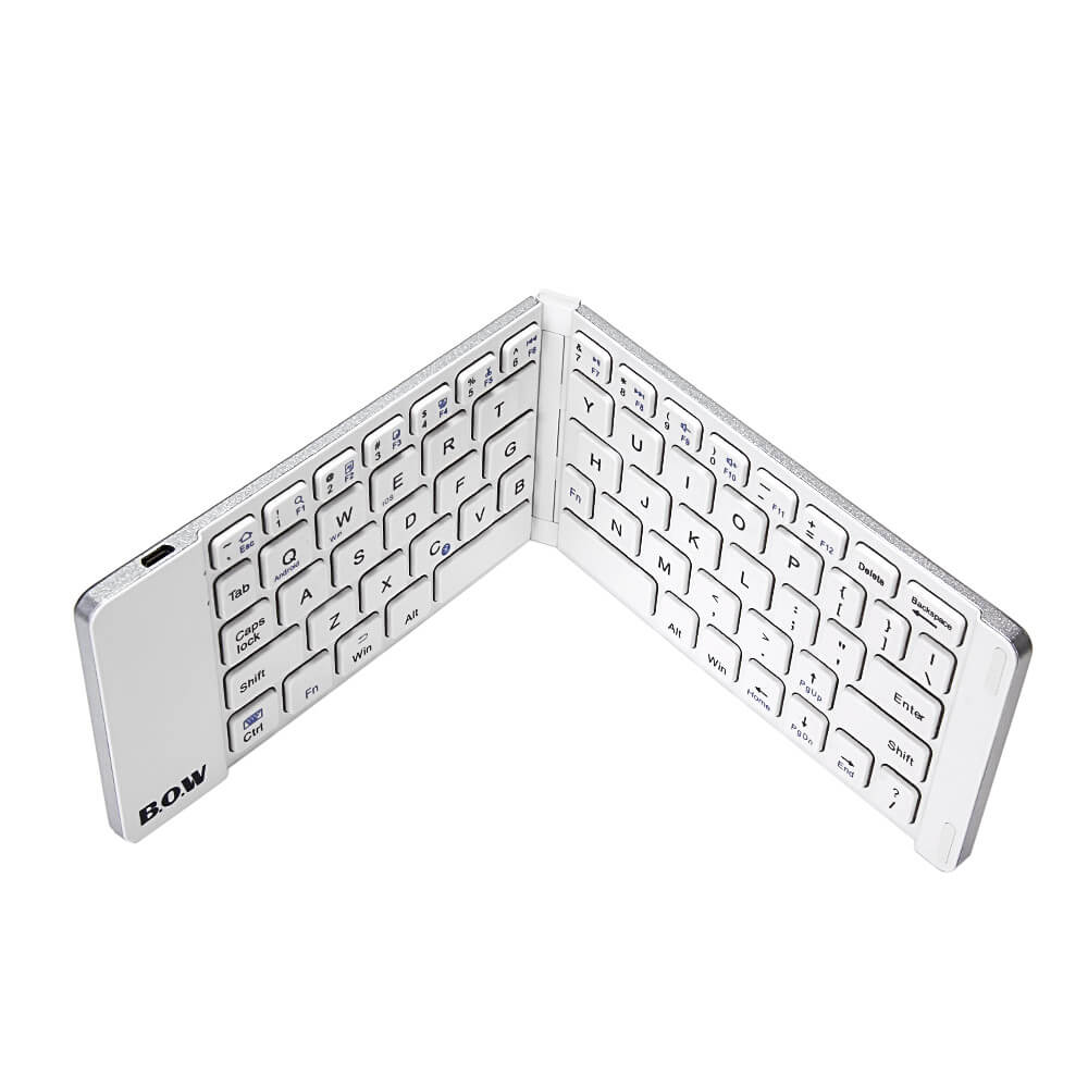 B.O.W Aluminum Foldable Bluetooth Wireless Keyboard for iOS Android Windows Device - White