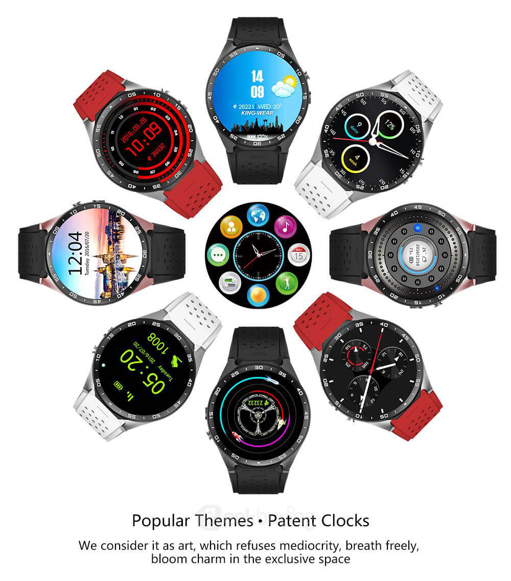 KingWear KW88 3G WiFi Smart Watch Phone Bluetooth 4.0 MTK6580 Heart Rate Monitor GPS Google Play Google Now 512MB RAM 4GB ROM 2.0MP Camera for Android iOS - Gold