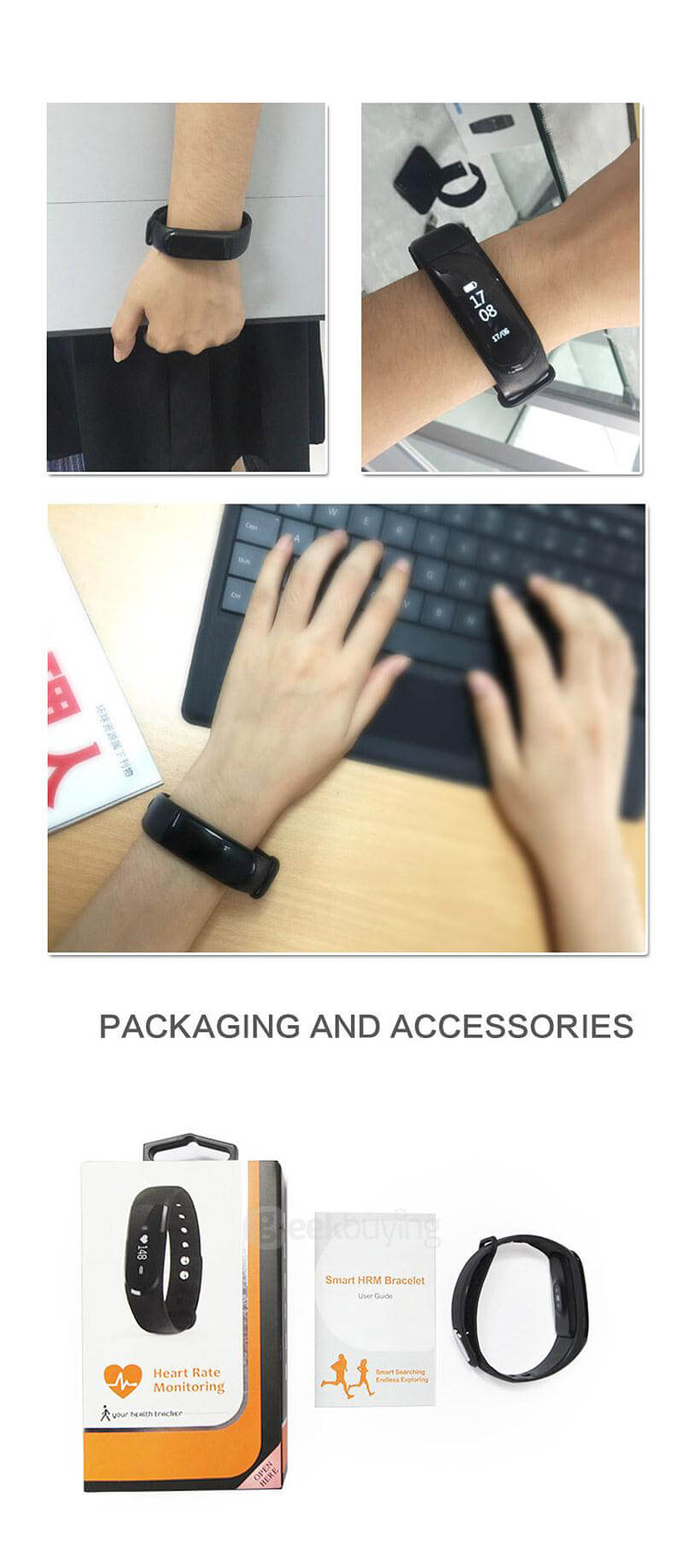 Makibes ID101 Smart Bracelet Bluetooth 4.0 Heart Rate Monitor Pedometer Sleep Tracker Call Reminder Remote Camera Anti-lost for Android iOS - Black