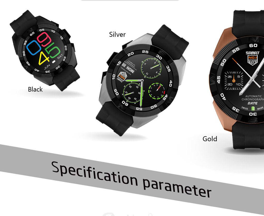 NO.1 G5 Smart Watch MTK2502 Heart Rate Monitor Fitness Tracker Call SMS Reminder Remote Camera Sapphire Crystal Dial for Android iOS - Silver