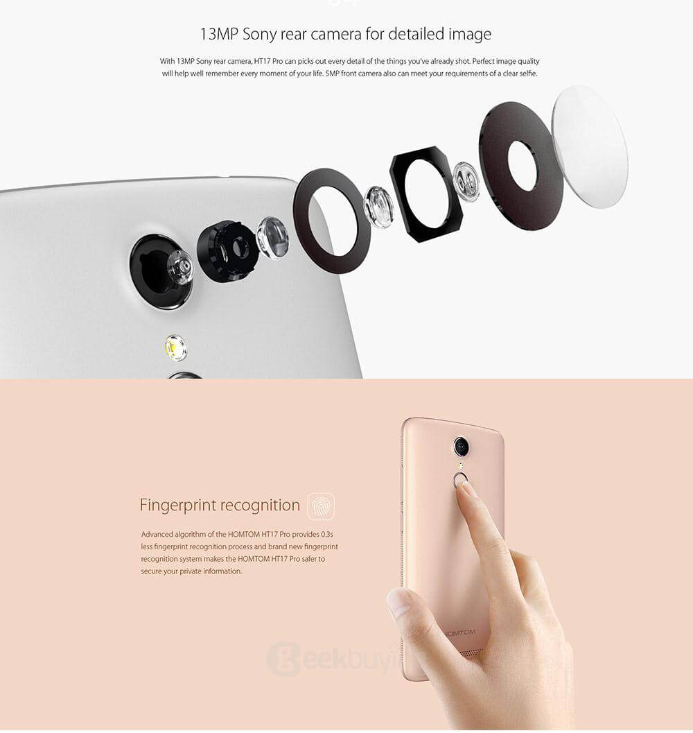 [HK Stock]HOMTOM HT17 Pro 5.5inch HD Android 6.0 4G LTE Smartphone MT6737 Quad Core 2GB RAM 16GB ROM 13.0MP Touch ID OTG Hotknot - White