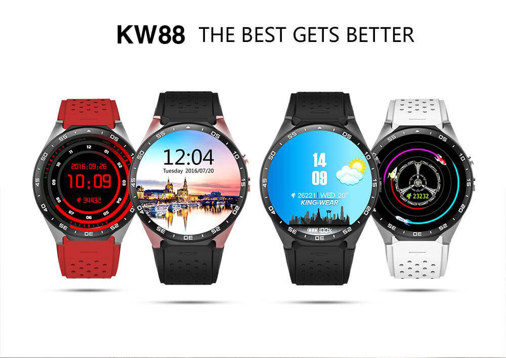 KingWear KW88 3G WiFi Smart Watch Phone Bluetooth 4.0 MTK6580 Heart Rate Monitor GPS Google Play Google Now 512MB RAM 4GB ROM 2.0MP Camera for Android iOS - Red