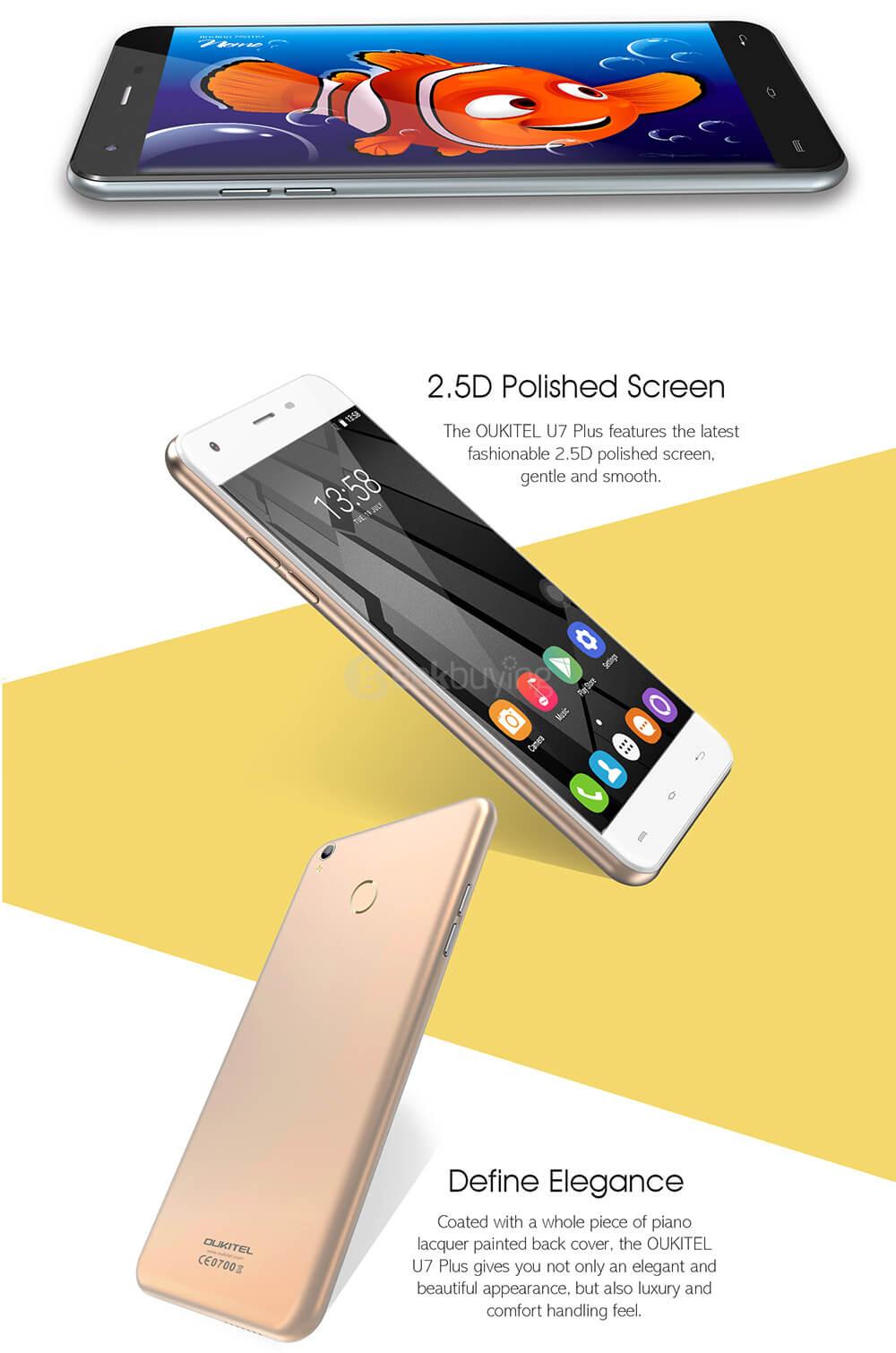 [HK Stock]OUKITEL U7 PLUS 5.5inch HD Android 6.0 4G LTE Smartphone MT6737 Quad Core 2GB RAM 16GB ROM 13.0MP Cameras Touch ID OTG - Rose Gold