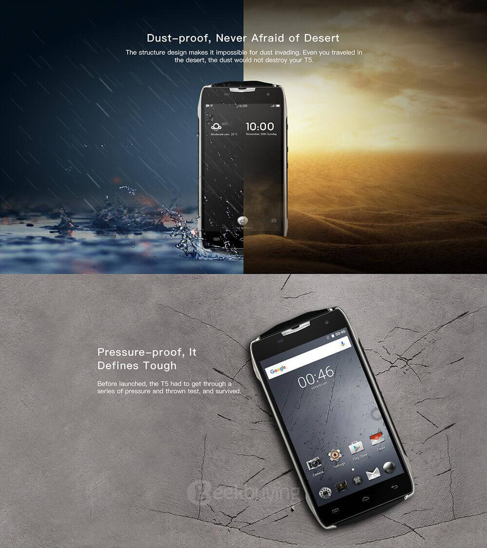 [HK Stock]Doogee T5 5.0inch HD IPS 4G LTE Android 6.0 Waterproof IP67 Rugged Smartphone MT6753 Octa Core 3GB 32GB 13.0MP 4500mAh OTG Hotknot - Black