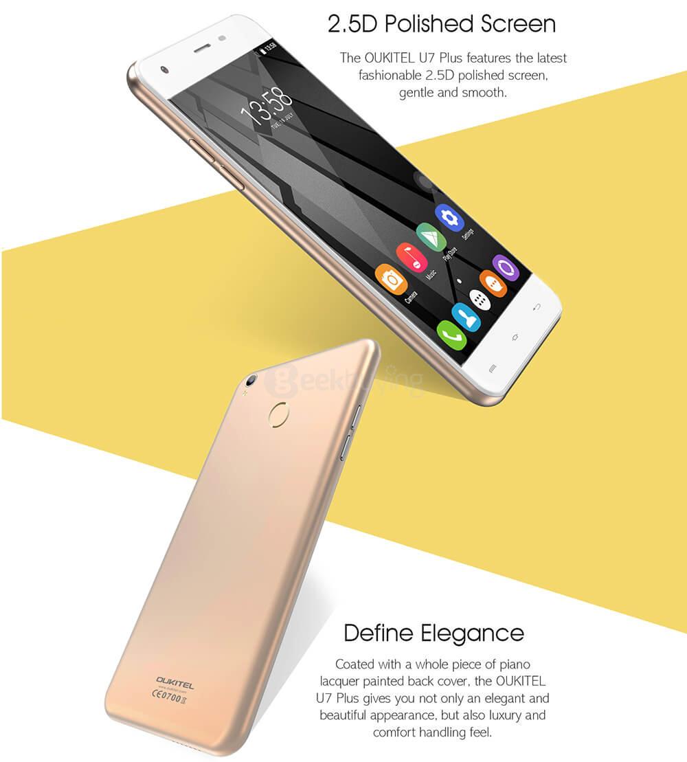 [HK Stock]OUKITEL U7 PLUS 5.5inch HD Android 6.0 4G LTE Smartphone MT6737 Quad Core 2GB RAM 16GB ROM 13.0MP Cameras Touch ID OTG - Gold