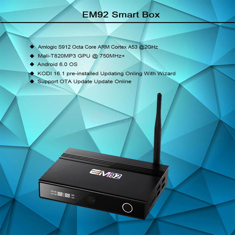 EM92 Amlogic S912 Android 6.0 TV BOX 2G/16G 802.11ac WIFI Bluetooth 1000M LAN KODI LED Display