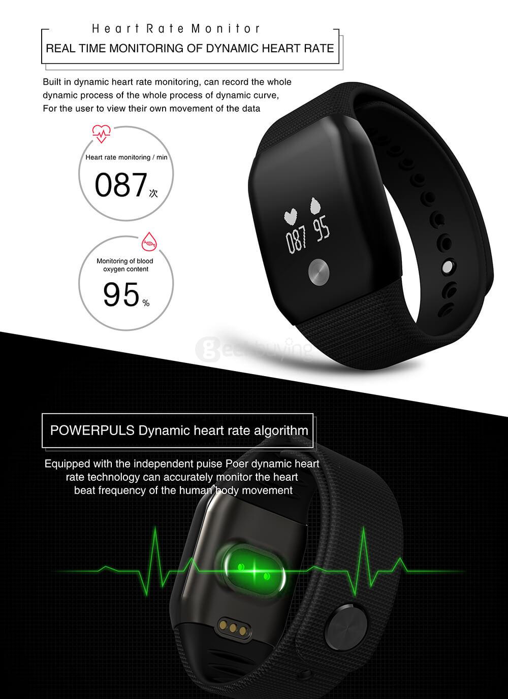 A88+ Bluetooth 4.0 Smart Bracelet Blood Oxygen Heart Rate Sleep Monitor Pedometer Call Reminder for Android iOS - White