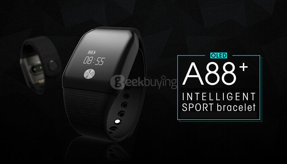 A88+ Bluetooth 4.0 Smart Bracelet Blood Oxygen Heart Rate Sleep Monitor Pedometer Call Reminder for Android iOS - White