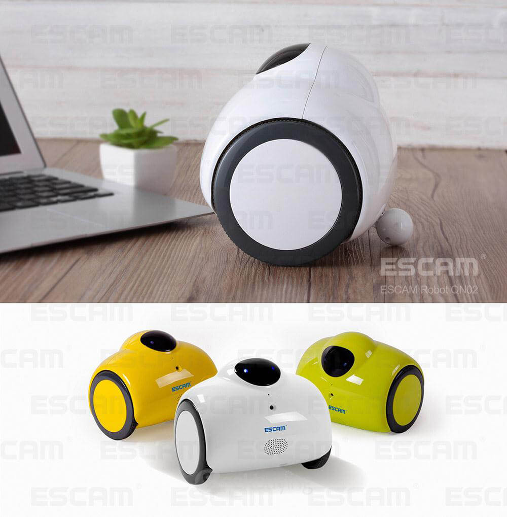 ESCAM Robot QN02 720P WiFi Mobile Camera Touch Interactive Move Laugh Automatically Charge Support Remote Video - White