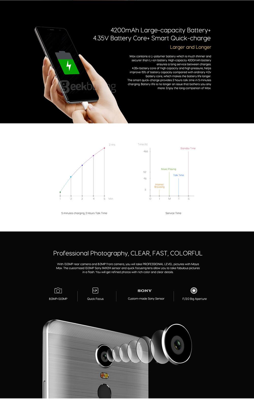 [HK Stock][Package B]Bluboo Maya Max 6.0inch HD 4G VOLTE Android 6.0 64bit MT6750 Octa Core 3GB 32GB Smartphone(Gray) + Transparent Case + Soft Screen Protector
