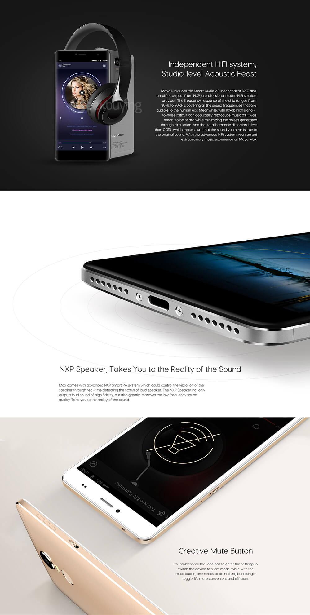 Bluboo Maya Max 6.0inch HD 4G VOLTE Android 6.0 Smartphone 64bit MT6750 Octa Core 3GB 32GB 5.0MP 13.0MP 4200mAh Touch ID Type-C - Gray