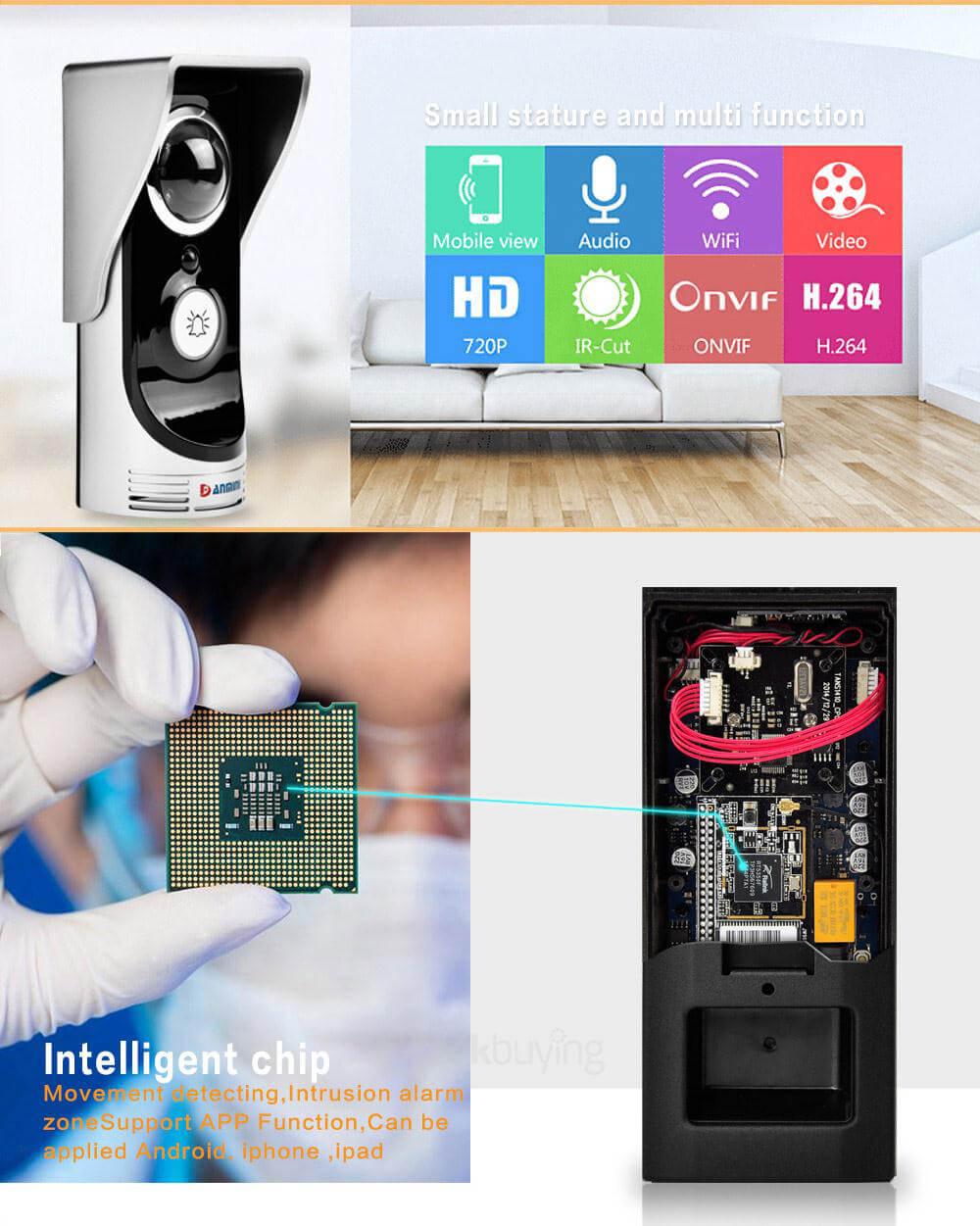 WF-Doorbell-I WIFI Video Door Phone Intercom Doorbell Home Security Camera Monitor Remote Unlock with Night Vision - Silver