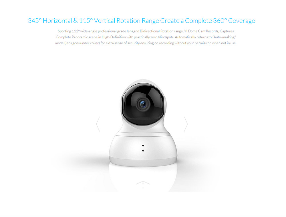 [HK Stock] Official EU Edition YI Dome Camera Pan/Tilt/Zoom Wireless IP Security Surveillance System 720p HD Infrared Night Vision WiFi Camera - White