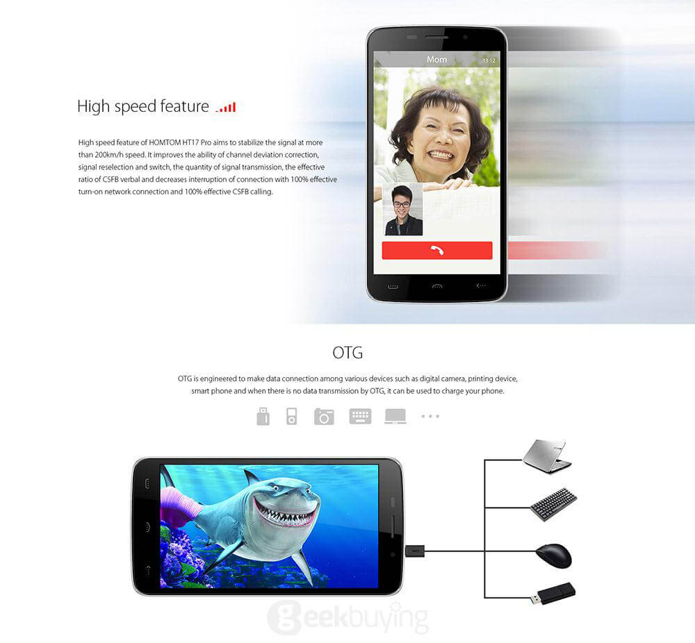 [HK Stock]HOMTOM HT17 Pro 5.5inch HD Android 6.0 4G LTE Smartphone MT6737 Quad Core 2GB RAM 16GB ROM 13.0MP Touch ID OTG Hotknot - White