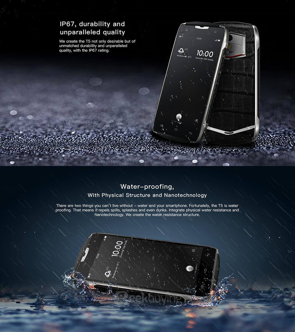 [HK Stock]Doogee T5 5.0inch HD IPS 4G LTE Android 6.0 Waterproof IP67 Rugged Smartphone MT6753 Octa Core 3GB 32GB 13.0MP 4500mAh OTG Hotknot - Black