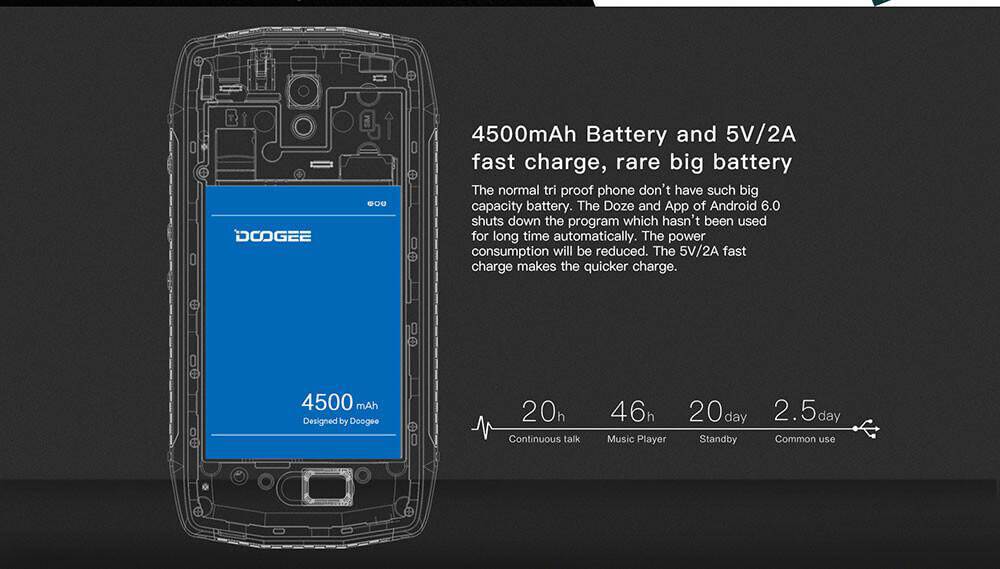[HK Stock]Doogee T5 5.0inch HD IPS 4G LTE Android 6.0 Waterproof IP67 Rugged Smartphone MT6753 Octa Core 3GB 32GB 13.0MP 4500mAh OTG Hotknot - Black
