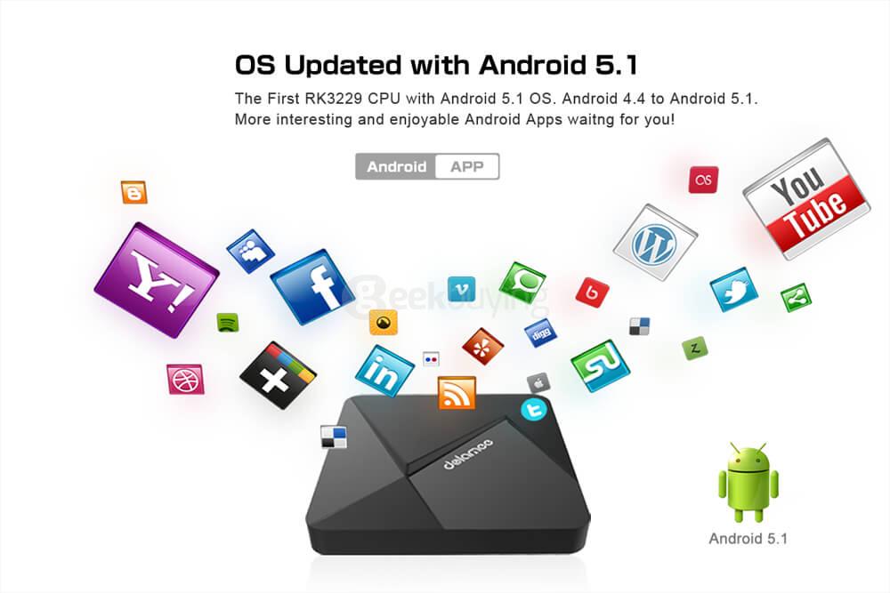 DOLAMEE D5 RK3229 Android 5.1.1 4K 10bit H.265 KODI TV BOX 1G/8G 802.11 b/g/n LAN