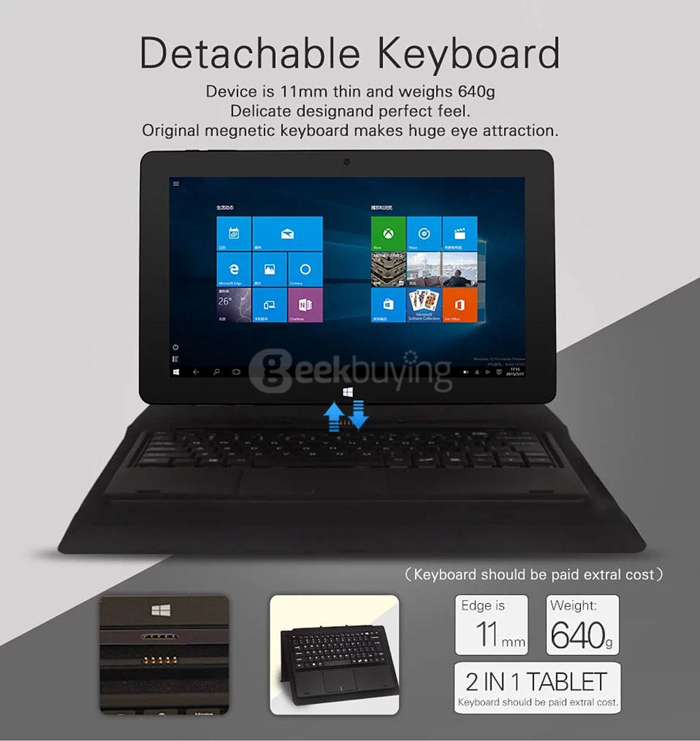 Jumper EZpad 4SE 2in1 Tablet 10.6 inch Dual Boot Windows 10 + Android 5.1 2GB/32GB Intel Z3735F Quad Core 1.83GHz IPS 1366*768 - Black