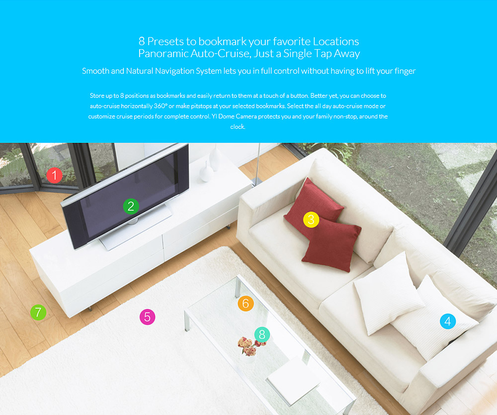 [UK Stock] YI Dome Camera Pan/Tilt/Zoom Wireless IP Security Surveillance System 720p HD Infrared Night Vision WiFi Camera - White