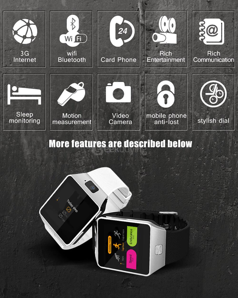 TenFifteen QW09 3G Smart Watch Phone Android 4.4 1.54 inch MTK6572 Dual Core 1.2GHz 512MB/4GB 5.0MP Camera Bluetooth 4.0 WiFi - Gold