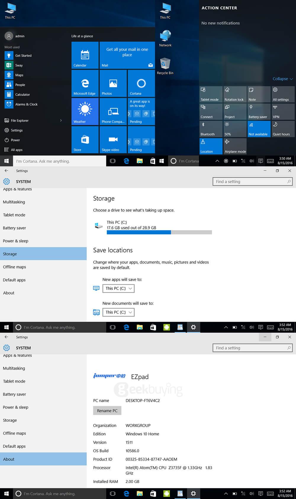 Jumper EZpad 4SE 2in1 Tablet 10.6 inch Dual Boot Windows 10 + Android 5.1 2GB/32GB Intel Z3735F Quad Core 1.83GHz IPS 1366*768 - Black