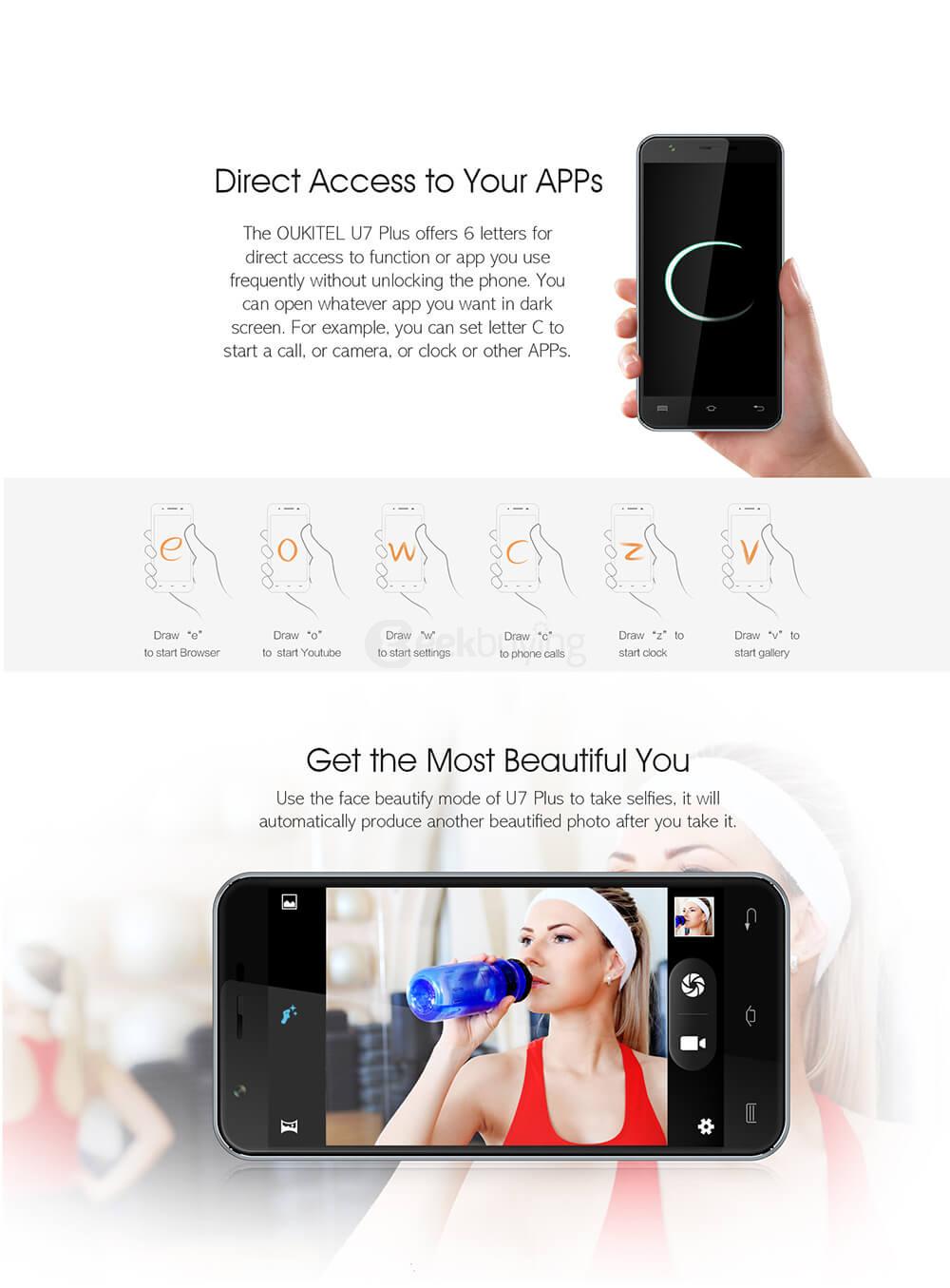 [HK Stock]OUKITEL U7 PLUS 5.5inch HD Android 6.0 4G LTE Smartphone MT6737 Quad Core 2GB RAM 16GB ROM 13.0MP Cameras Touch ID OTG - Rose Gold